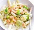 1 penne met garnaaltjes en preiroomsaus